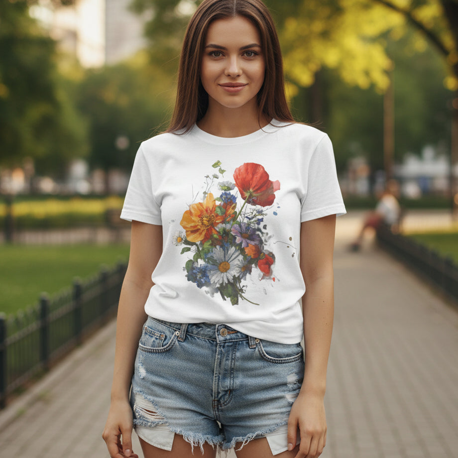 Floral Tee, Botanical T-Shirt, Flower Shirt, Nature Top, Garden Theme Clothing by Printify