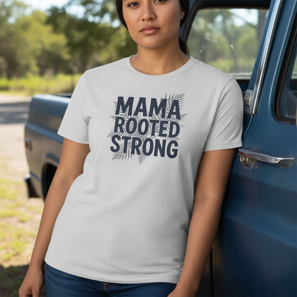 Mama Rooted Strong T-Shirt — Blue by Printify