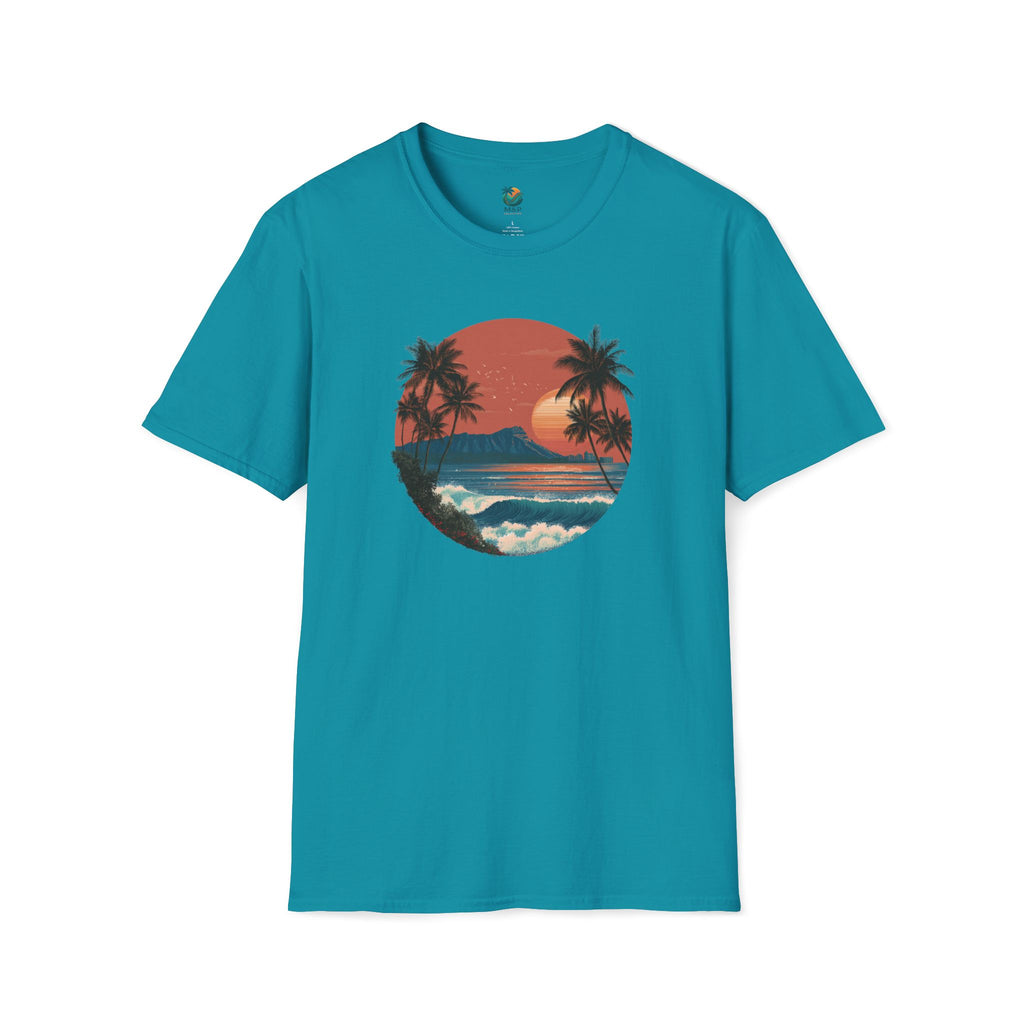 Diamond Head at Sunset T-Shirt | Hawaii Sunset Illustration by Printify