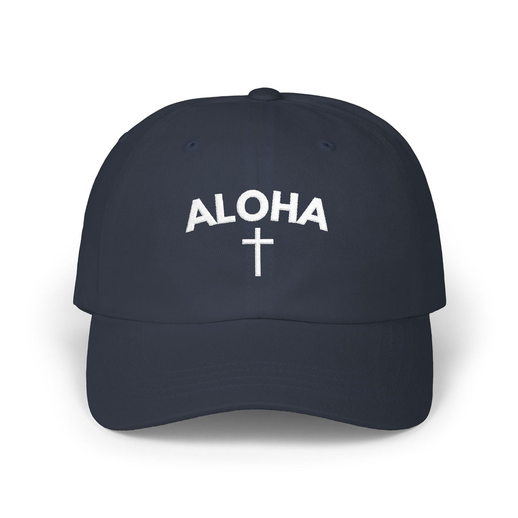Aloha Cross Dad Cap | Embroidered Navy Baseball Hat by Printify