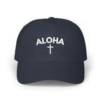 Aloha Cross Dad Cap | Embroidered Navy Baseball Hat by Printify