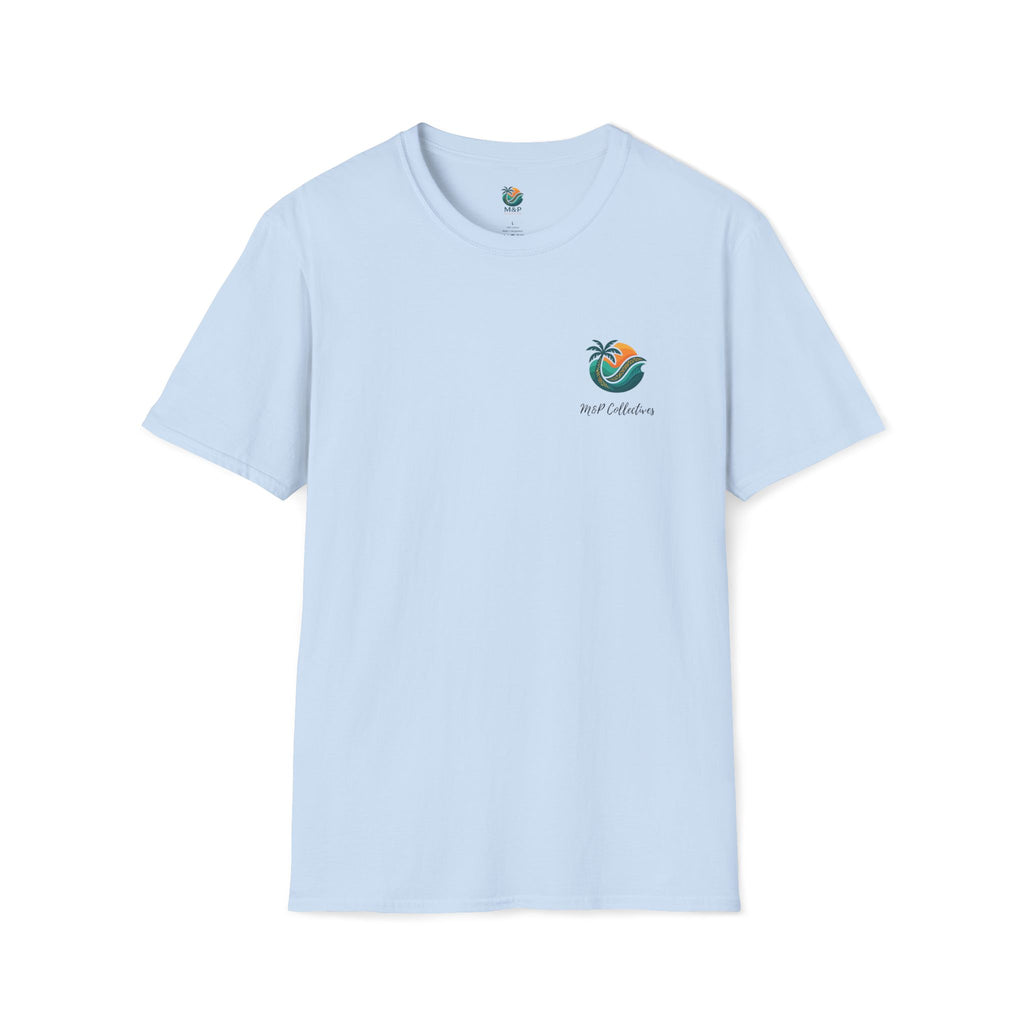 Light blue t-shirt with a logo on a white background