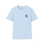 Light blue t-shirt with a logo on a white background