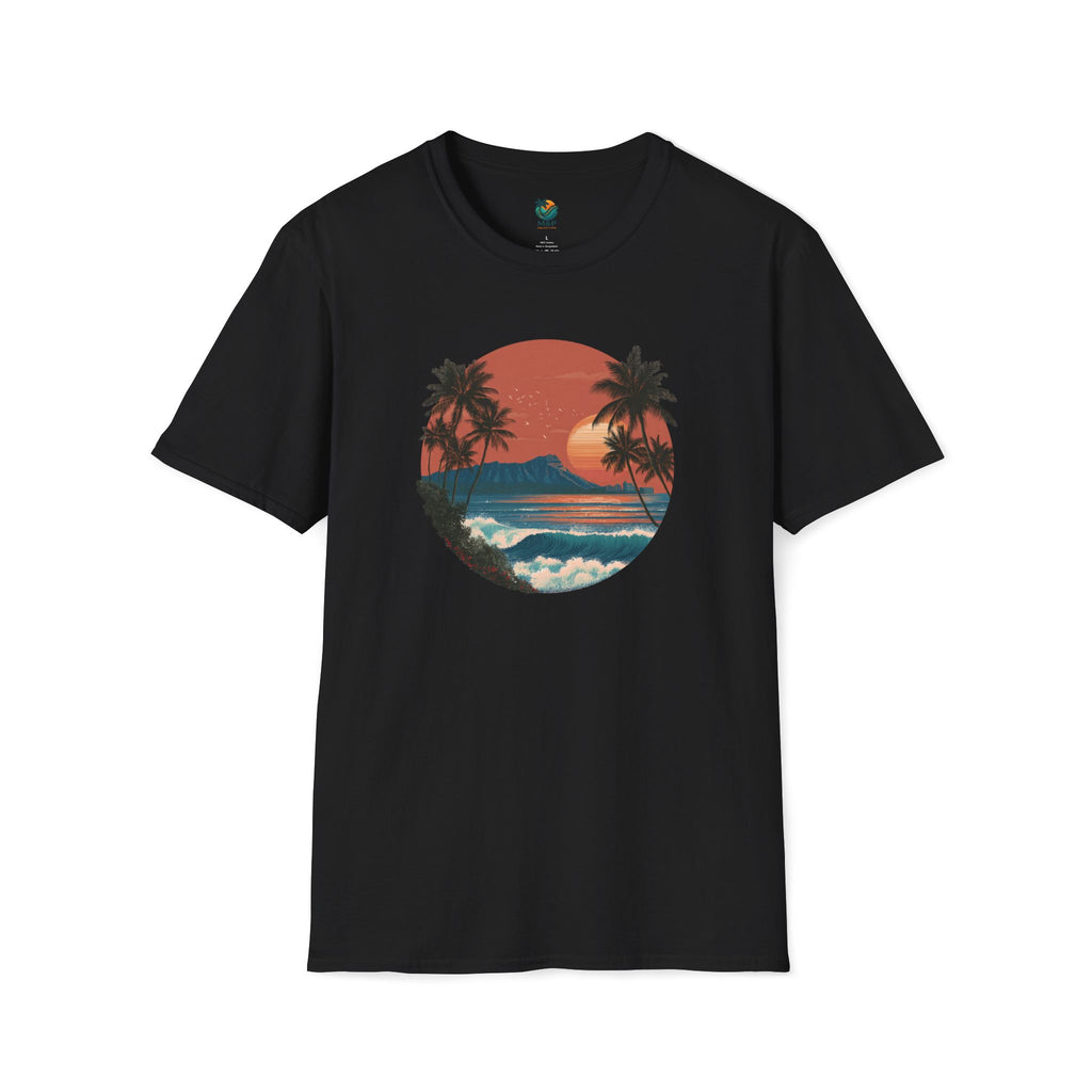 Diamond Head at Sunset T-Shirt | Hawaii Sunset Illustration by Printify