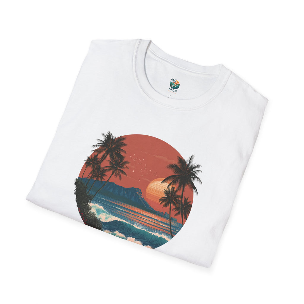 Diamond Head at Sunset T-Shirt | Hawaii Sunset Illustration by Printify