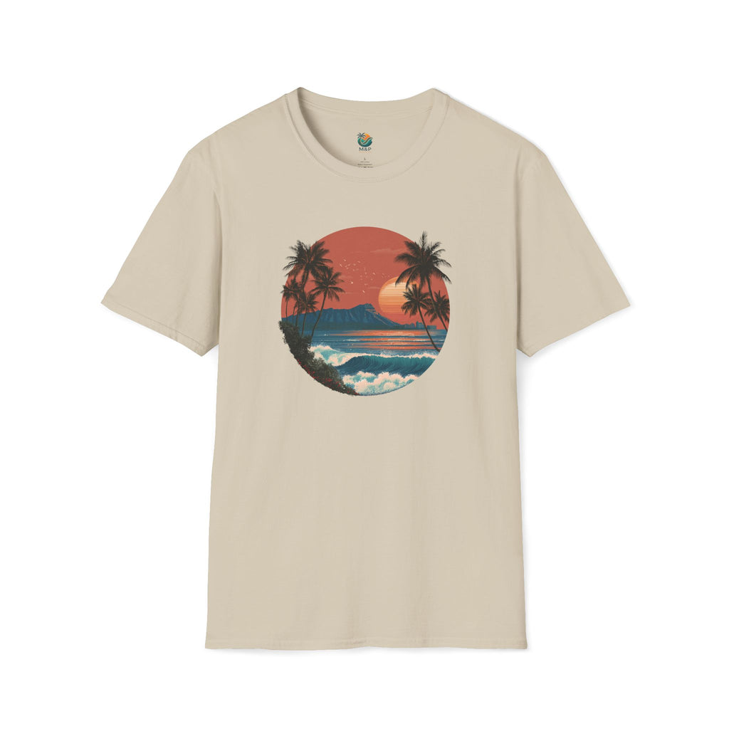 Diamond Head at Sunset T-Shirt | Hawaii Sunset Illustration by Printify